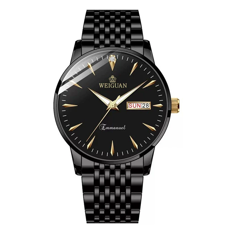 Men's Alloy Steel Business Style Round Dial Quartz Waterproof Luminous Double Calendar Watch - Image 10