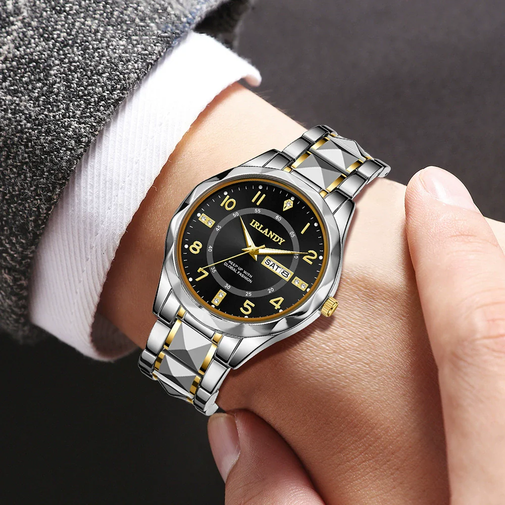 Men's Alloy Strap Quartz Watch With Rhombus Shape Digital Dial Rhinestone Calendar And Rose Gold Pin Buckle - Image 15