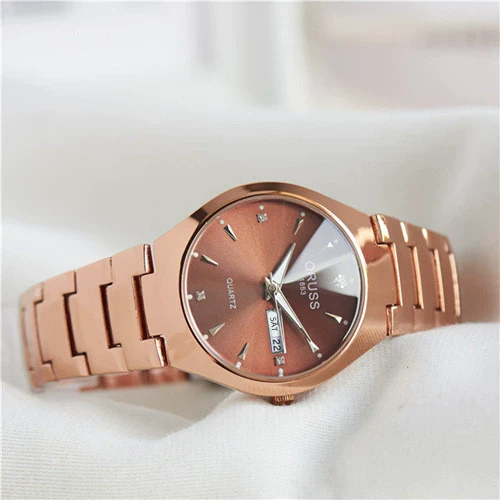 Men's Alloy Watch Fashion Business Style Round Dial Waterproof Spiral Crown Single Folding Buckle - Image 2
