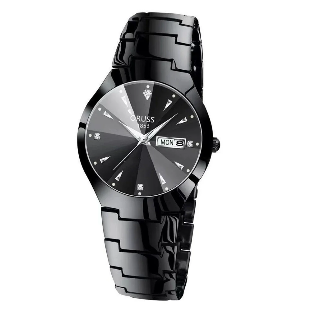 Men's Alloy Watch Fashion Business Style Round Dial Waterproof Spiral Crown Single Folding Buckle - Image 5