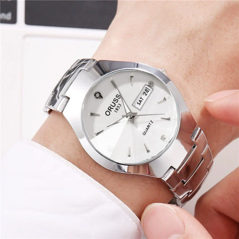 Men's Alloy Watch Fashion Business Style Round Dial Waterproof Spiral Crown Single Folding Buckle - Image 7