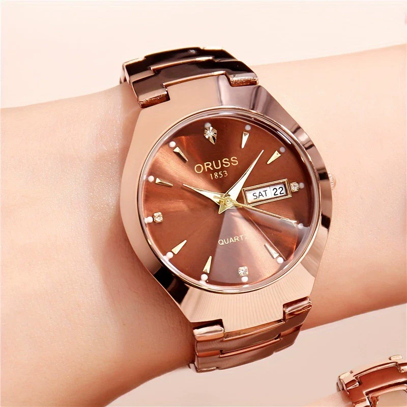 Men's Alloy Watch Fashion Business Style Round Dial Waterproof Spiral Crown Single Folding Buckle - Image 8