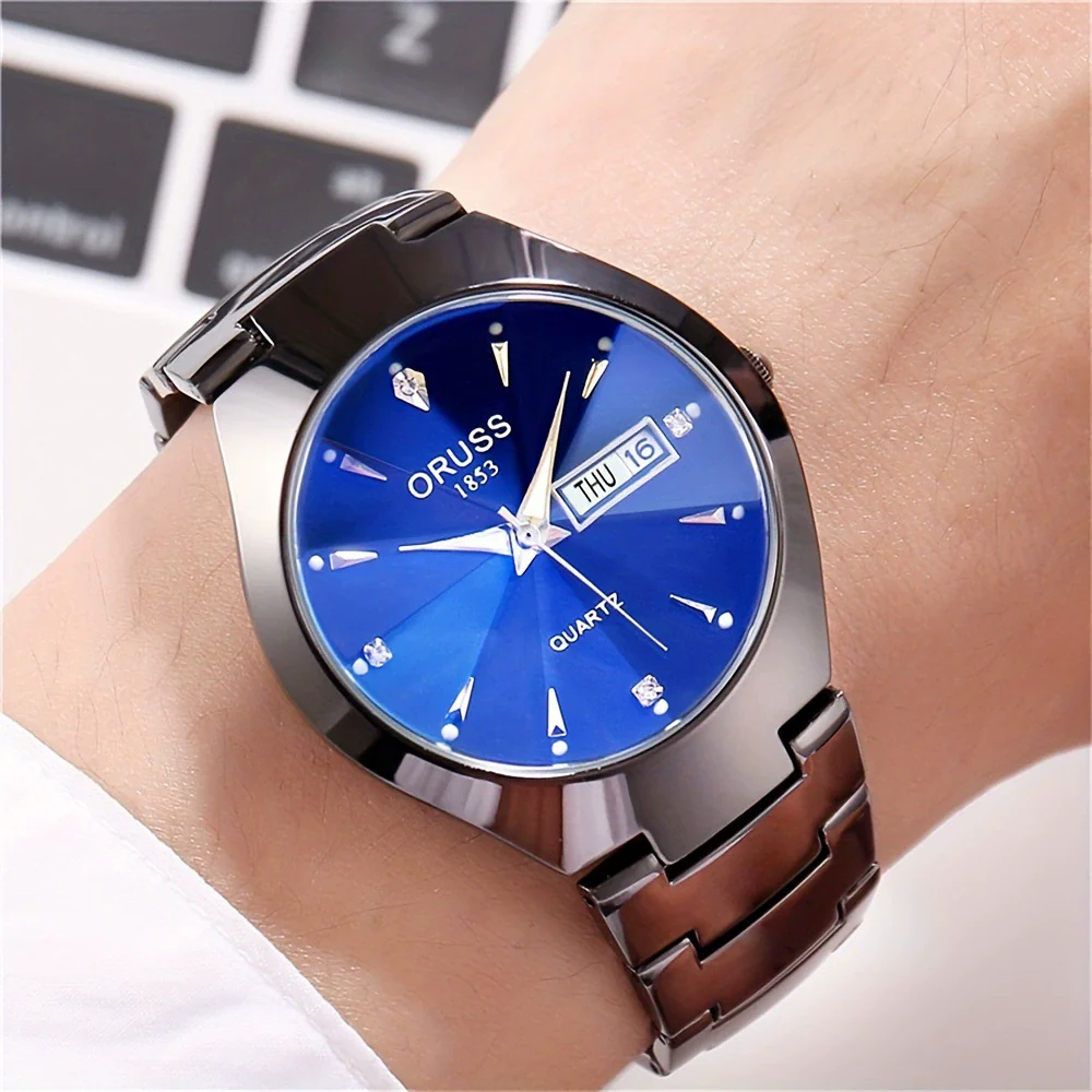 Men's Alloy Watch Fashion Business Style Round Dial Waterproof Spiral Crown Single Folding Buckle - Image 9