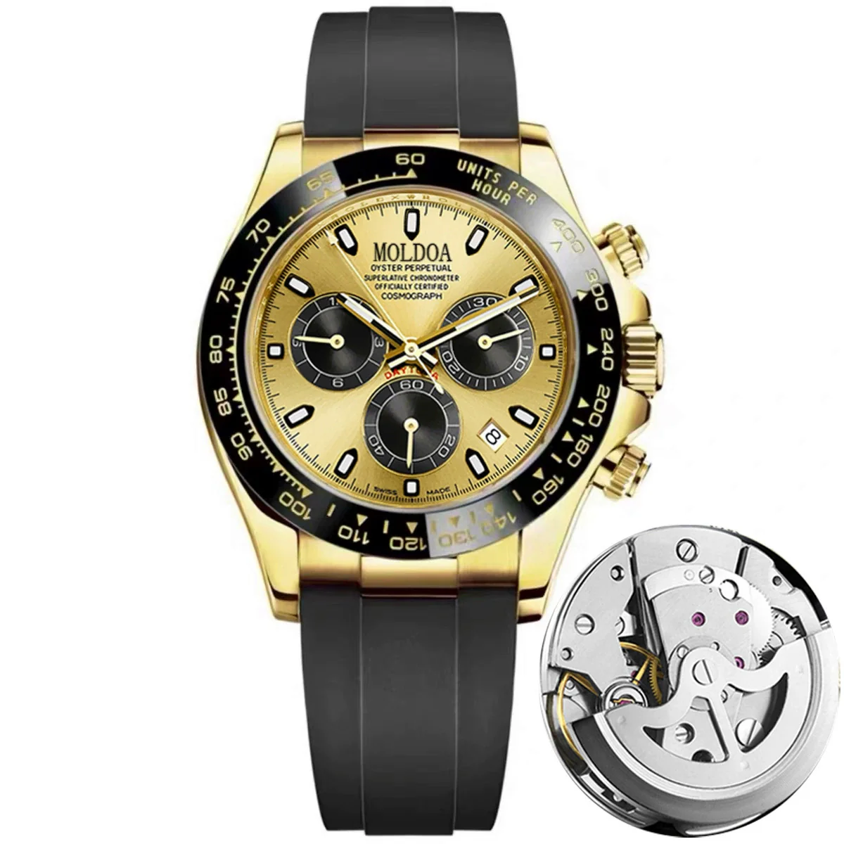 Men's Automatic Hollow Movement Luminous Calendar Waterproof Silicone Strap Alloy Case Mineral Glass Mirror Round Dial Watch - Image 4
