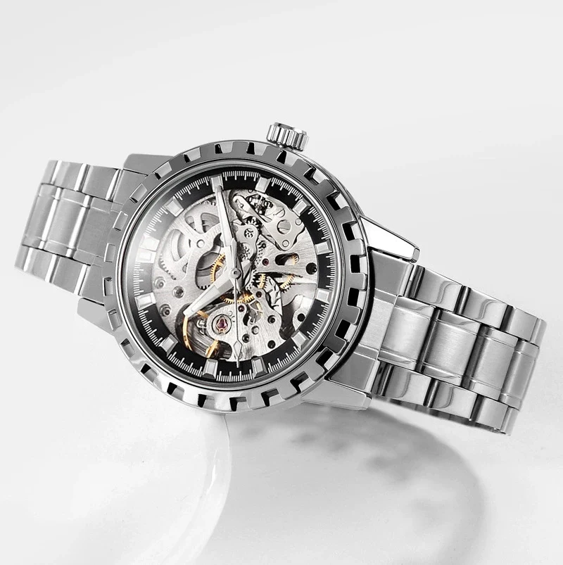 Men's Automatic Mechanical Alloy Watch With Hollow Luminous Waterproof Fashion Style And Round Dial - Image 3