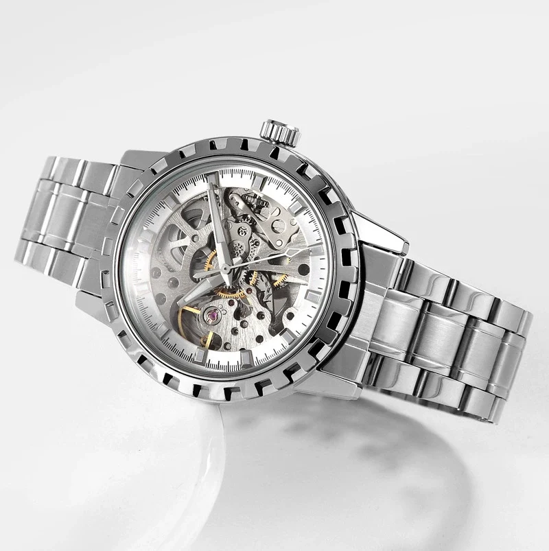 Men's Automatic Mechanical Alloy Watch With Hollow Luminous Waterproof Fashion Style And Round Dial - Image 4