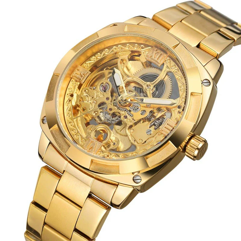Men's Automatic Mechanical Square Dial Metal Case Stainless Steel Belt Casual Watch