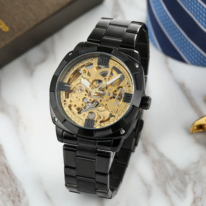 Men's Automatic Mechanical Square Dial Metal Case Stainless Steel Belt Casual Watch - Image 3