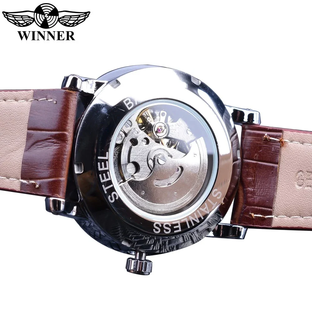 Men's Automatic Mechanical Watch Alloy Case Imitation Leather Strap Round Dial Roman Numerals Business Style - Image 4