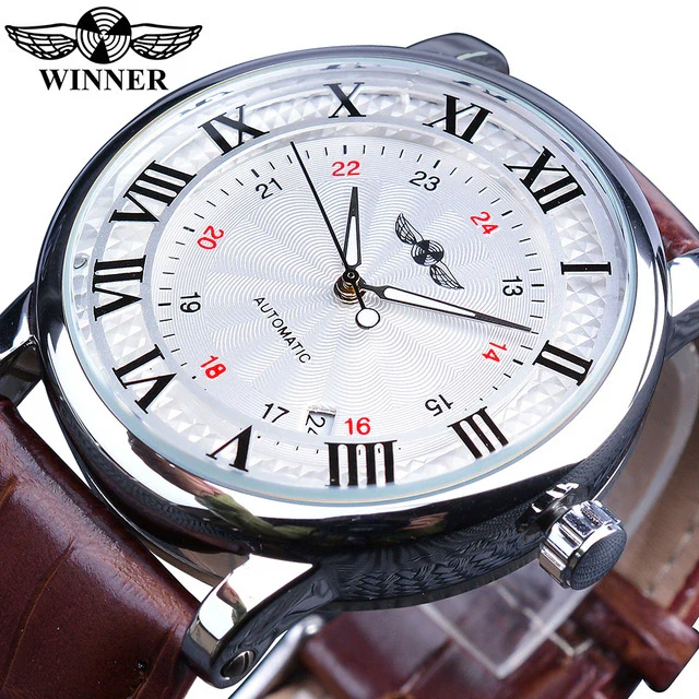 Men's Automatic Mechanical Watch Alloy Case Imitation Leather Strap Round Dial Roman Numerals Business Style - Image 8