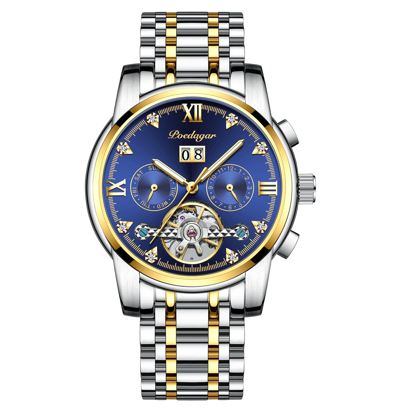 Men's Automatic Mechanical Watch Alloy Case Stainless Steel Strap Round Dial Sapphire Crystal Glass Mirror Business Style - Image 5