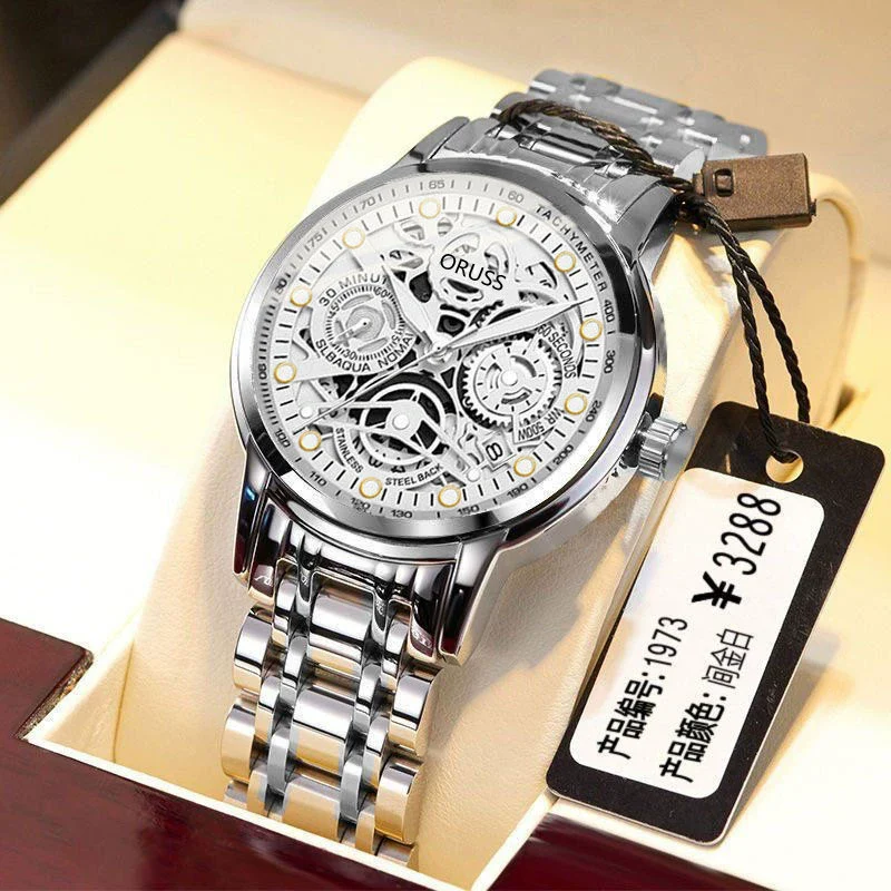 Men's Automatic Movement Watch Alloy Case And Strap Mineral Strengthened Glass Mirror Round Dial Leisure Style Luminous Waterproof - Image 14