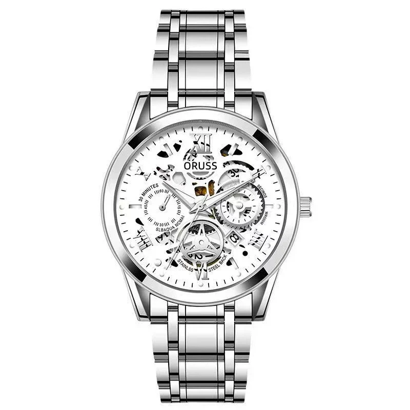 Men's Automatic Movement Watch Alloy Case And Strap Mineral Strengthened Glass Mirror Round Dial Leisure Style Luminous Waterproof - Image 9
