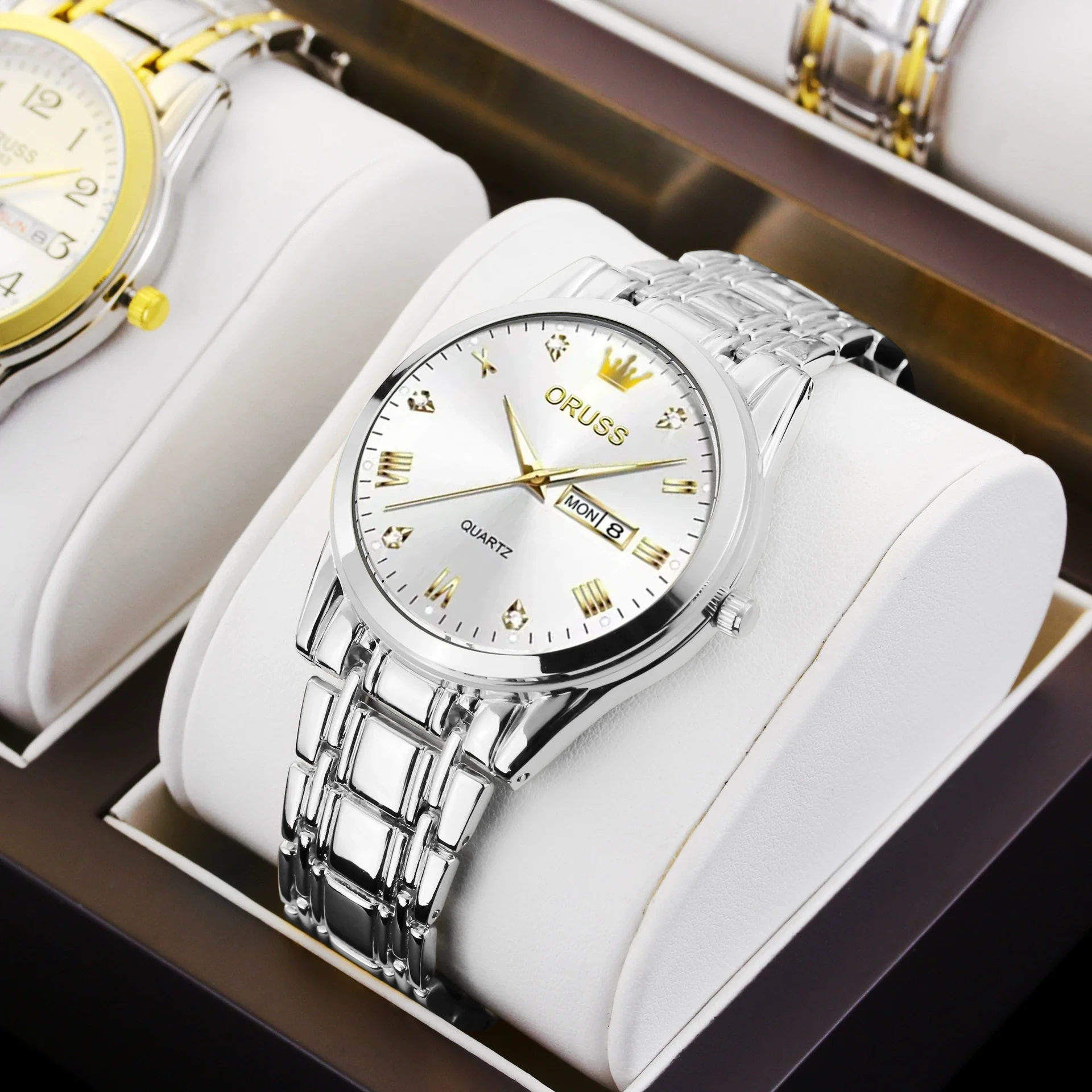 Men's Automatic Quartz Business Wrist Watch With Luminous Waterproof Calendar Round Dial Alloy Case Steel Strap Coated Glass Mirror - Image 10