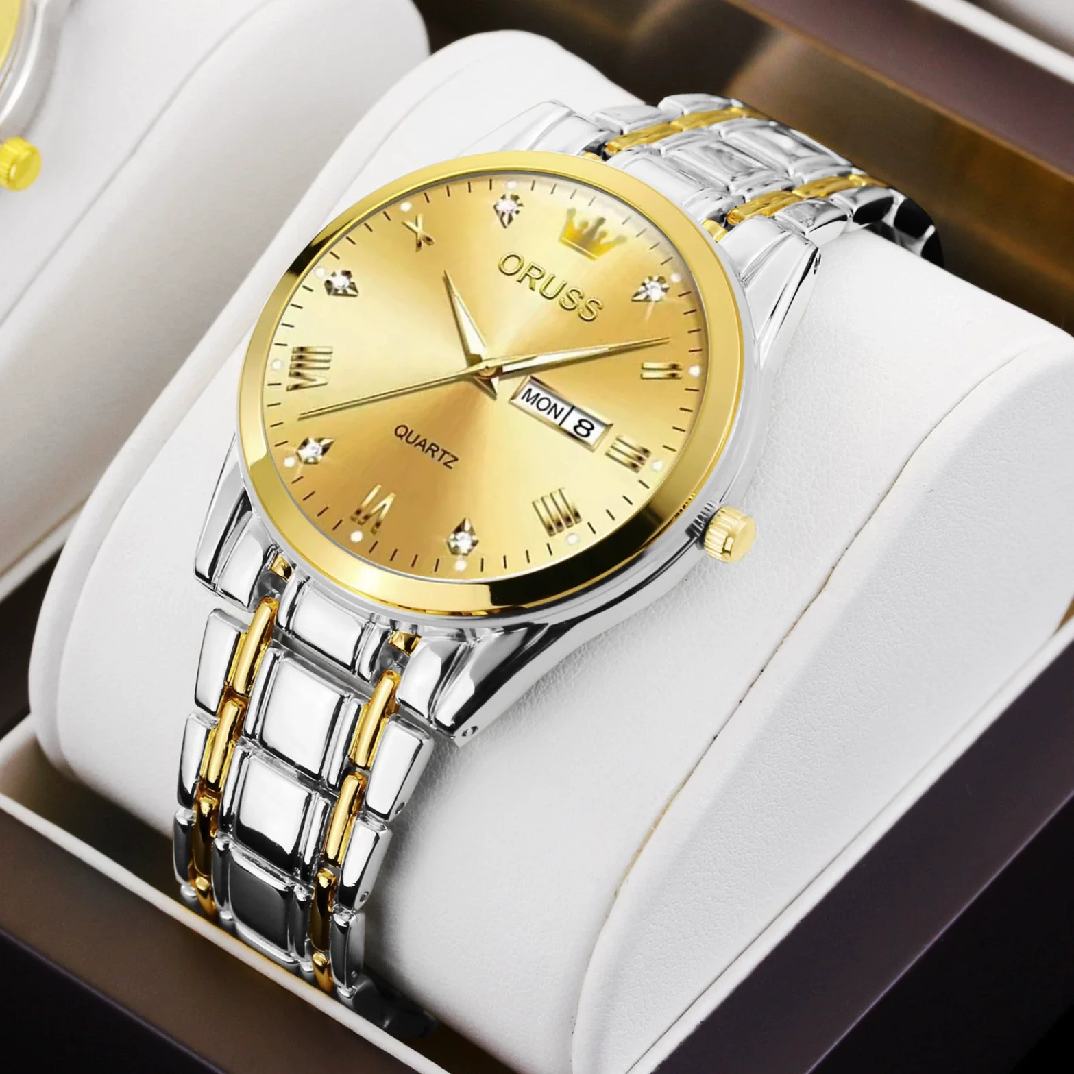 Men's Automatic Quartz Business Wrist Watch With Luminous Waterproof Calendar Round Dial Alloy Case Steel Strap Coated Glass Mirror - Image 3