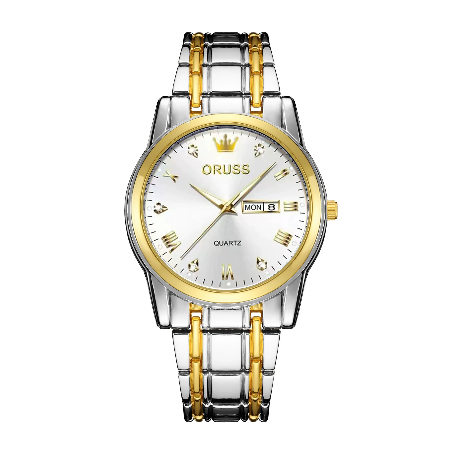Men's Automatic Quartz Business Wrist Watch With Luminous Waterproof Calendar Round Dial Alloy Case Steel Strap Coated Glass Mirror - Image 5