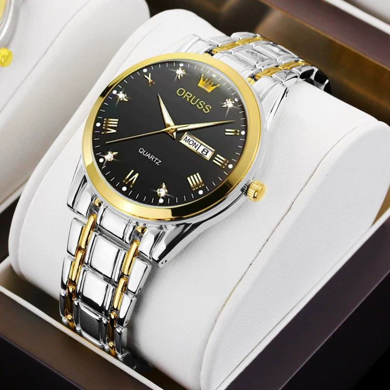 Men's Automatic Quartz Business Wrist Watch With Luminous Waterproof Calendar Round Dial Alloy Case Steel Strap Coated Glass Mirror - Image 7
