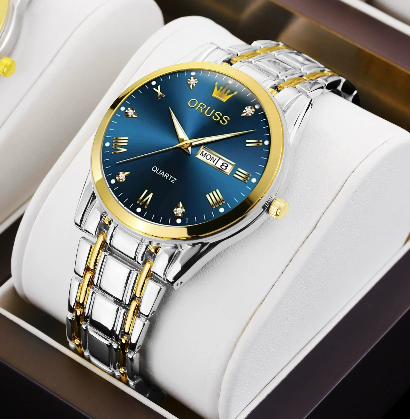 Men's Automatic Quartz Business Wrist Watch With Luminous Waterproof Calendar Round Dial Alloy Case Steel Strap Coated Glass Mirror - Image 9