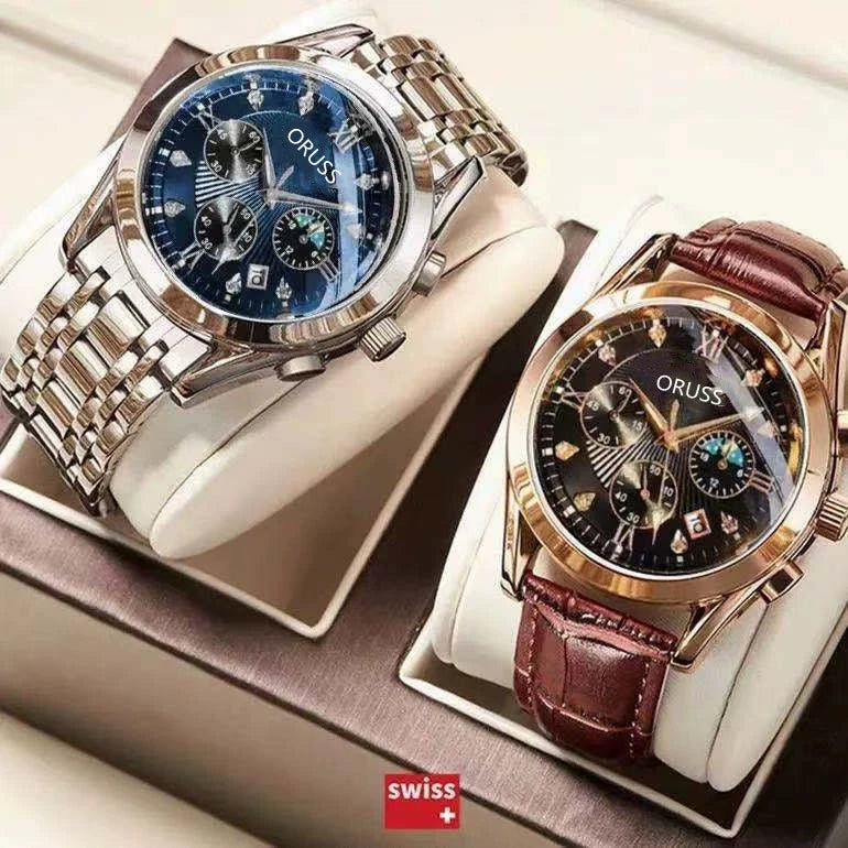 Men's Automatic Quartz Watch Steel Round Dial Luminous Waterproof