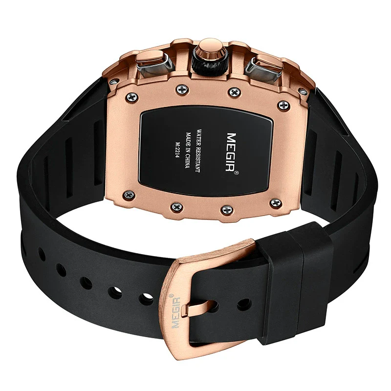 Men's Barrel Shaped Silicone And Stainless Steel Watch With Chronograph Function - Image 5
