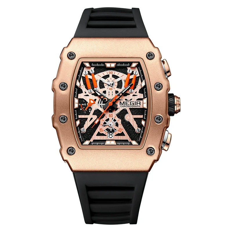 Men's Barrel Shaped Silicone And Stainless Steel Watch With Chronograph Function - Image 8