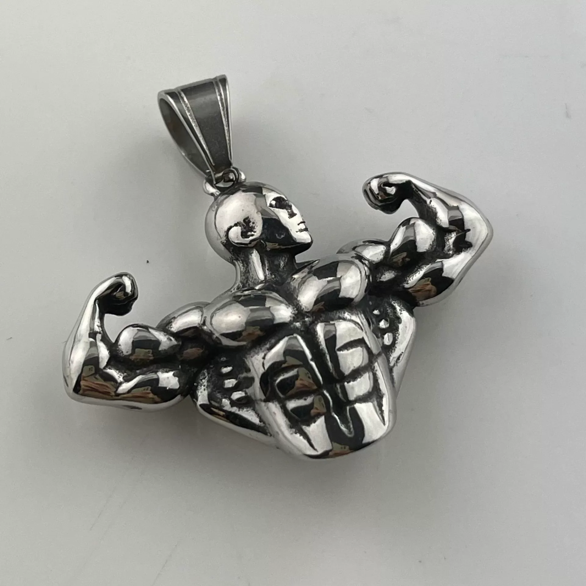 Men's Bodybuilding Arm Muscle Pendant Necklace Stainless Steel Retro Geometric Polished - Image 5