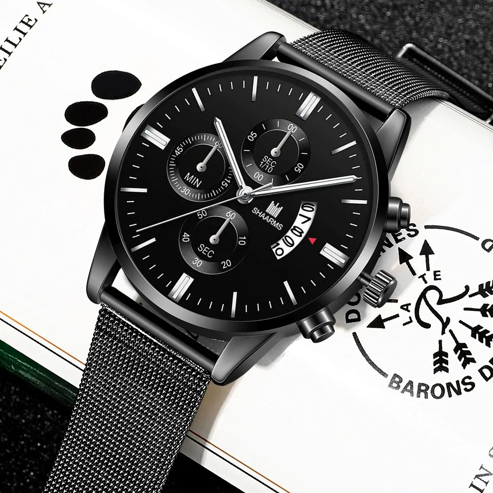 Men's Business Alloy Quartz Watch With Round Dial And Stainless Steel Buckle