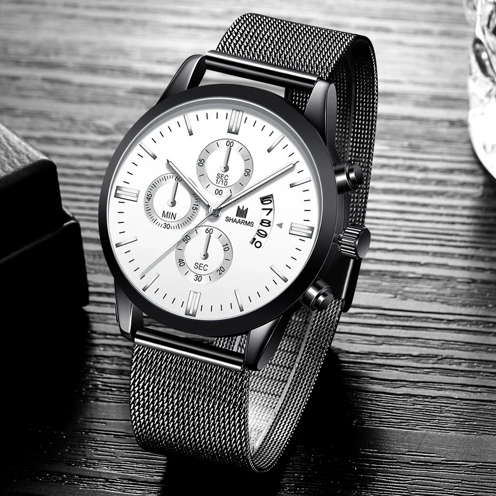Men's Business Alloy Quartz Watch With Round Dial And Stainless Steel Buckle - Image 3