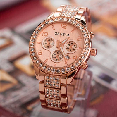 Men's Business Alloy Stainless Steel Round Dial Diamondencrusted Calendar Watch - Image 2
