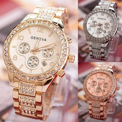 Men's Business Alloy Stainless Steel Round Dial Diamondencrusted Calendar Watch - Image 3