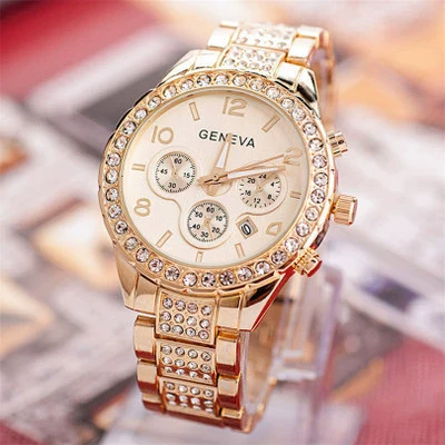 Men's Business Alloy Stainless Steel Round Dial Diamondencrusted Calendar Watch - Image 7