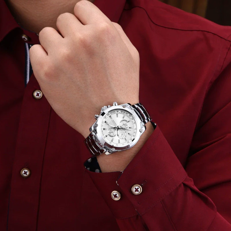 Men's Business Casual Quartz Watch Metal Stainless Steel Belt Round Dial - Image 3
