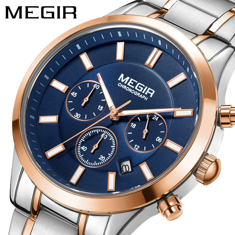Men's Business Fashion Watch Stainless Steel Belt Round Dial Chronograph Waterproof Luminous Quartz