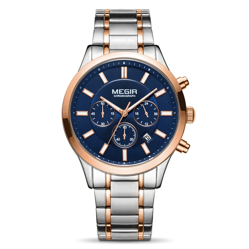 Men's Business Fashion Watch Stainless Steel Belt Round Dial Chronograph Waterproof Luminous Quartz - Image 2