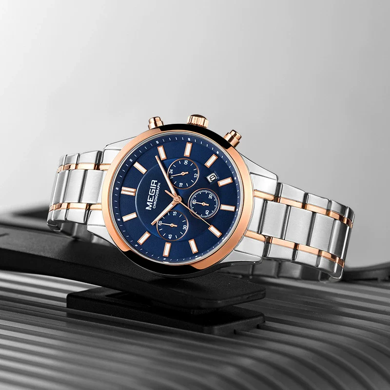 Men's Business Fashion Watch Stainless Steel Belt Round Dial Chronograph Waterproof Luminous Quartz - Image 3