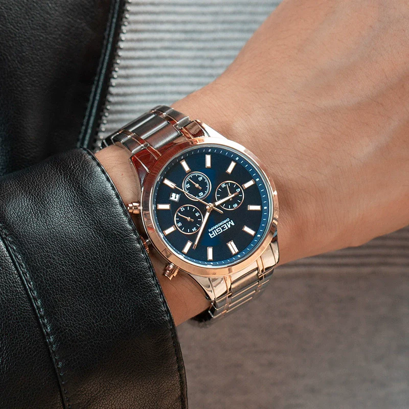 Men's Business Fashion Watch Stainless Steel Belt Round Dial Chronograph Waterproof Luminous Quartz - Image 4
