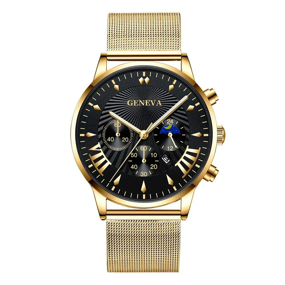 Men's Business Mesh Belt Watch Alloy Case Stainless Steel Strap Round Dial Quartz Watch - Image 10
