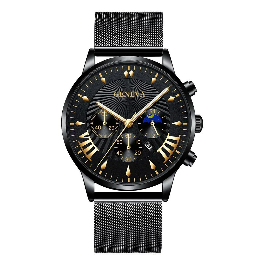 Men's Business Mesh Belt Watch Alloy Case Stainless Steel Strap Round Dial Quartz Watch - Image 6
