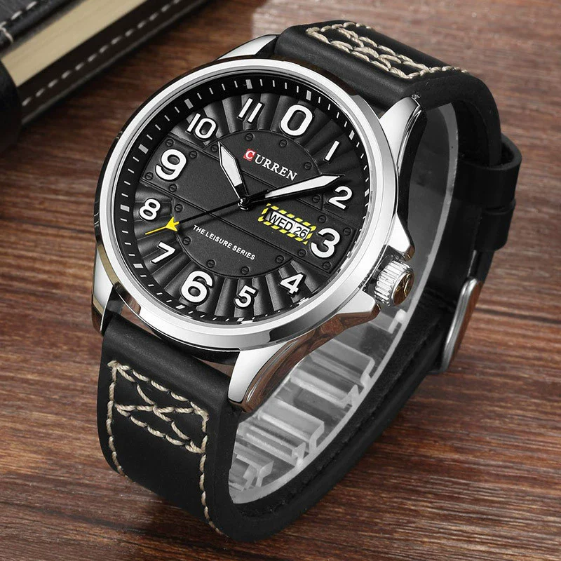 Men's Business Quartz Casual Calendar Watch With Alloy Case Genuine Leather Strap Stainless Steel Clasp And Round Dial - Image 2