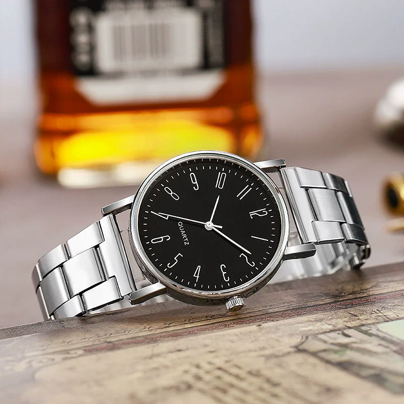 Men's Business Quartz Watch Alloy Case Stainless Steel Band Round Dial - Image 2