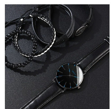 Men's Business Quartz Watch And Bracelet Set Alloy Case Imitation Leather Strap Stainless Steel Buckle Round Dial - Image 9