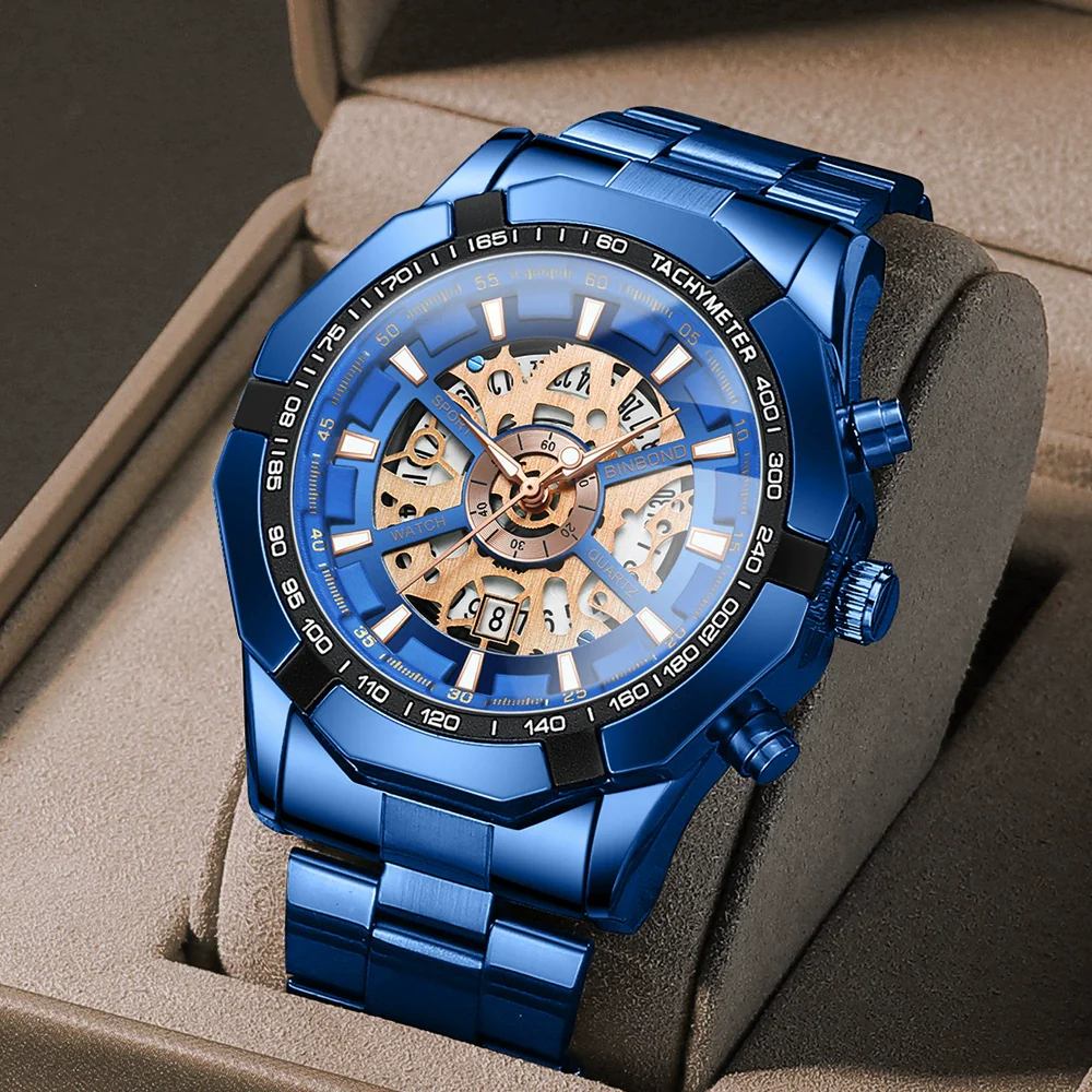 Men's Business Quartz Watch Metal Case Stainless Steel Band Round Dial