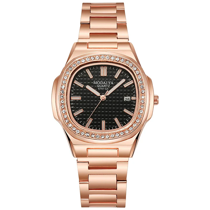 Men's Business Quartz Watch Steel Alloy Square With Diamond Scale Calendar - Image 2