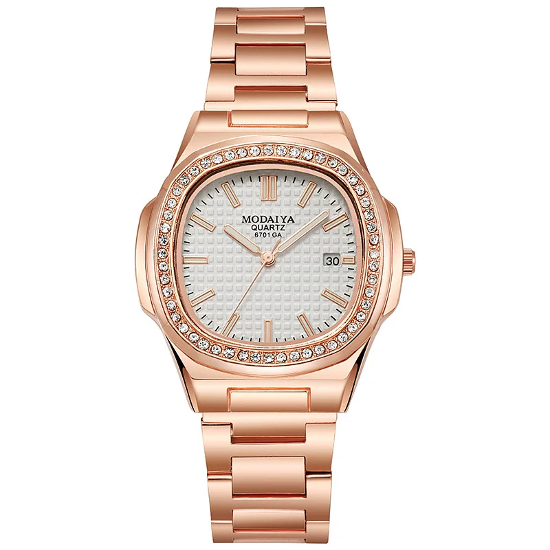 Men's Business Quartz Watch Steel Alloy Square With Diamond Scale Calendar - Image 3