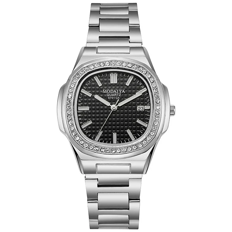 Men's Business Quartz Watch Steel Alloy Square With Diamond Scale Calendar - Image 4