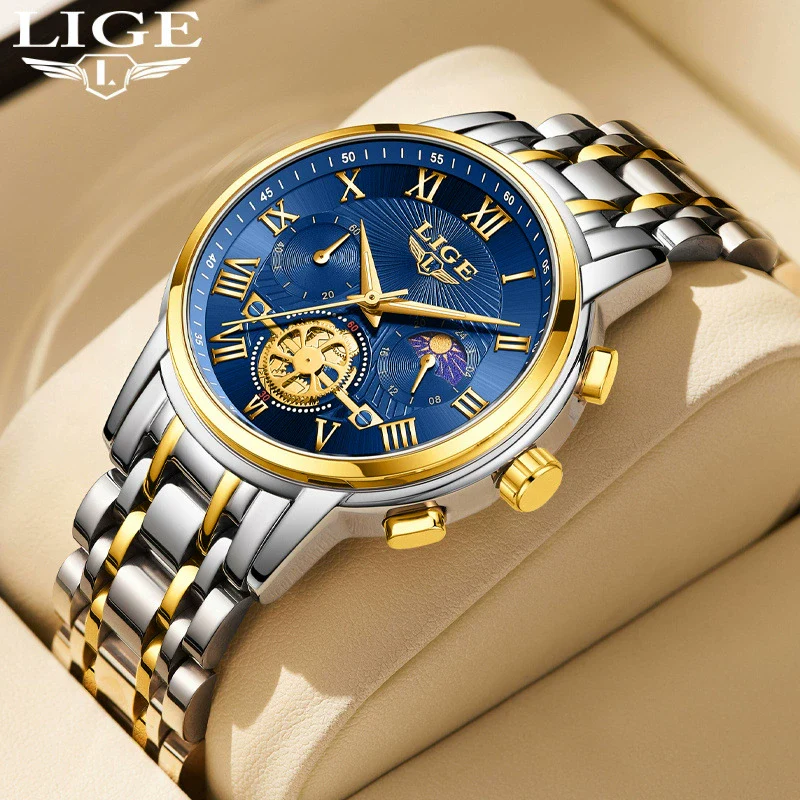 Men's Business Quartz Watch Zinc Alloy Case Stainless Steel Strap Round Dial Multifunctional Waterproof
