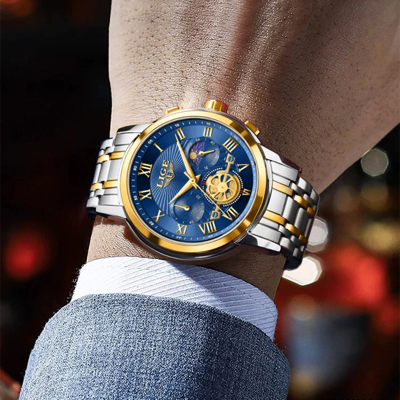 Men's Business Quartz Watch Zinc Alloy Case Stainless Steel Strap Round Dial Multifunctional Waterproof - Image 3