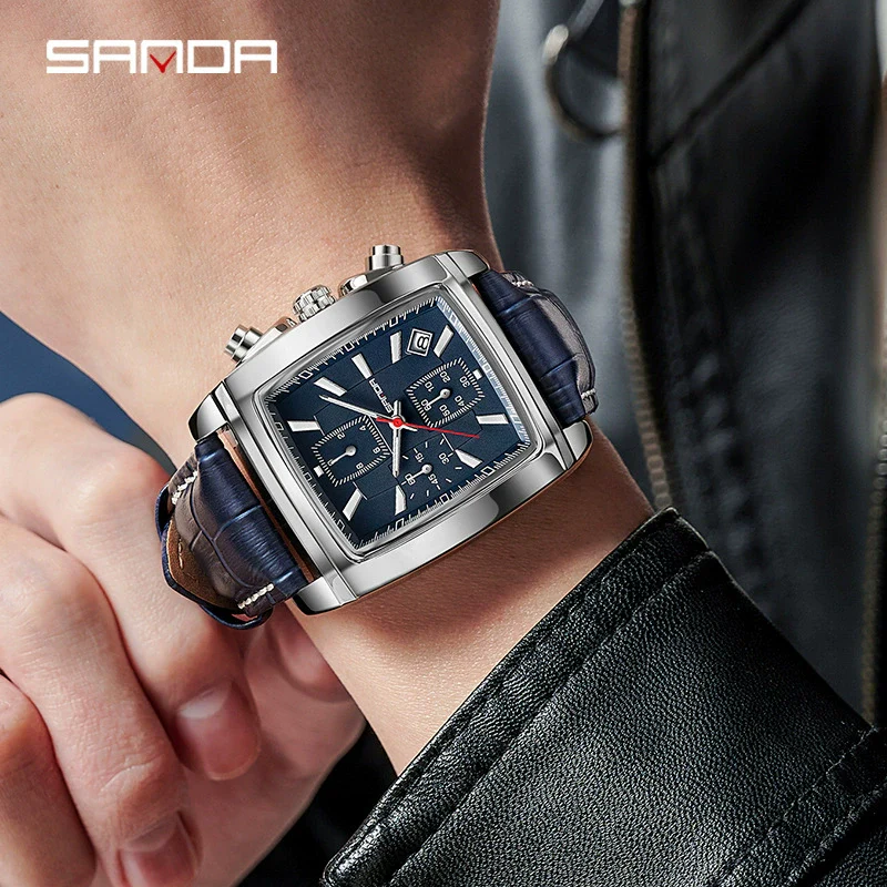 Men's Business Square Quartz Watch Zinc Alloy Case Mineral Strengthened Glass Mirror Belt Strap Waterproof