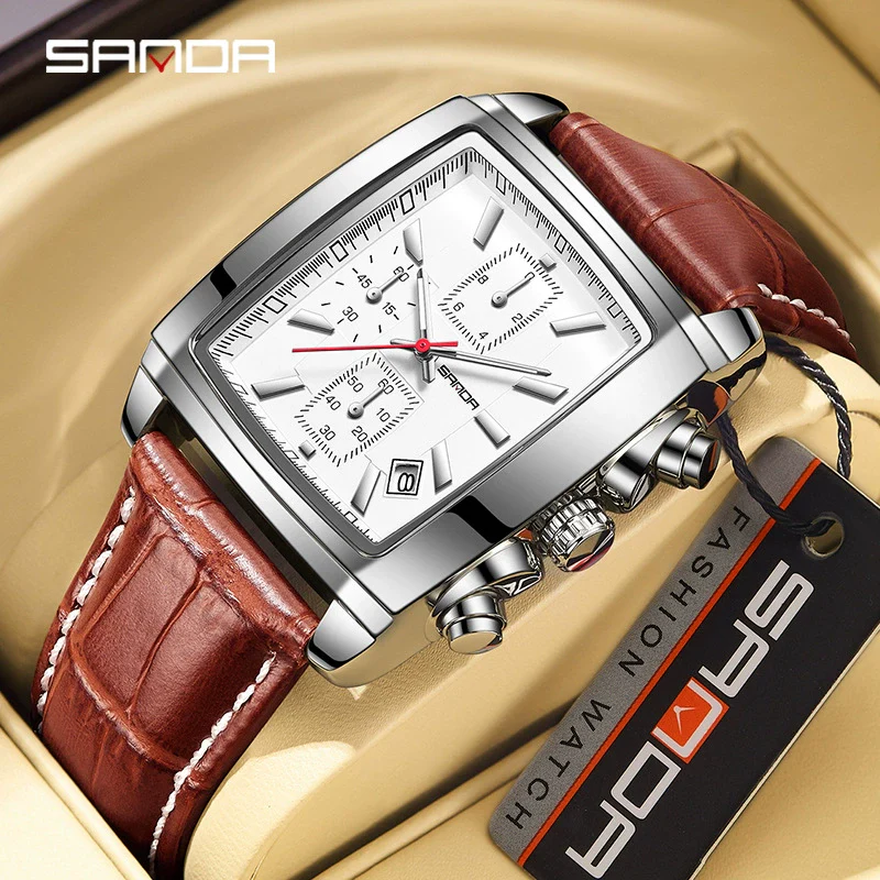 Men's Business Square Quartz Watch Zinc Alloy Case Mineral Strengthened Glass Mirror Belt Strap Waterproof - Image 2