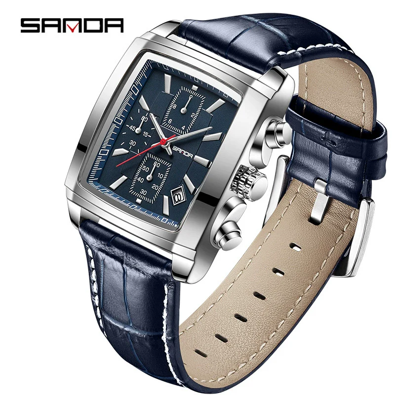 Men's Business Square Quartz Watch Zinc Alloy Case Mineral Strengthened Glass Mirror Belt Strap Waterproof - Image 3